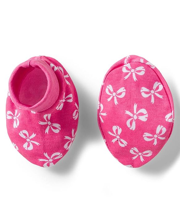 Babyhug 100% Cotton Knit Mittens & Booties Set with Bow Print - Pink