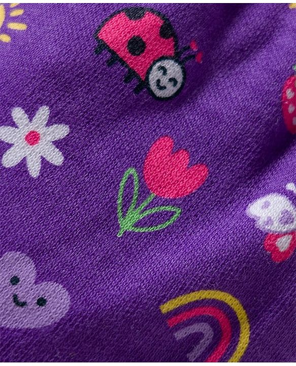 Babyhug 100% Cotton Interlock Knit Mittens & Booties Set With Floral Print - Purple