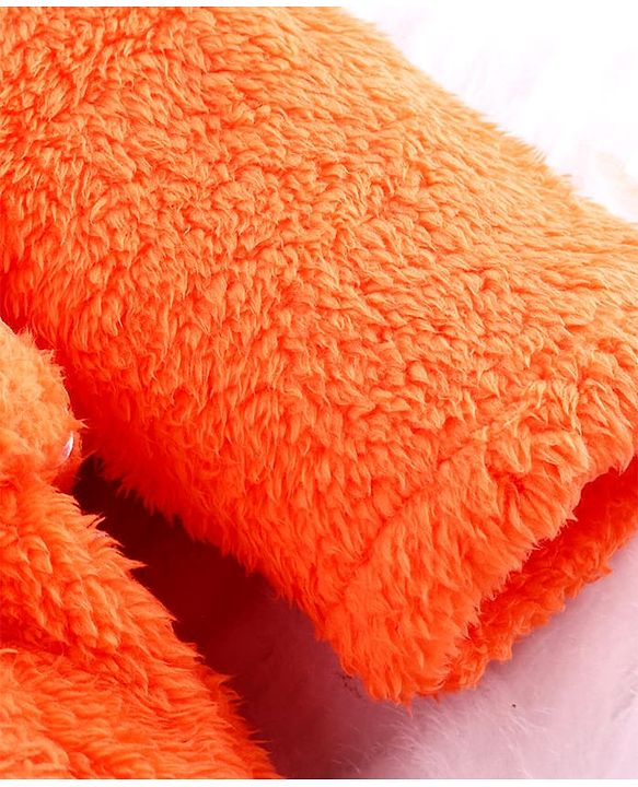 Babyhug Velour Knit Full Sleeves Hooded Bathrobe with Fox Applique & Embroidery - Orange