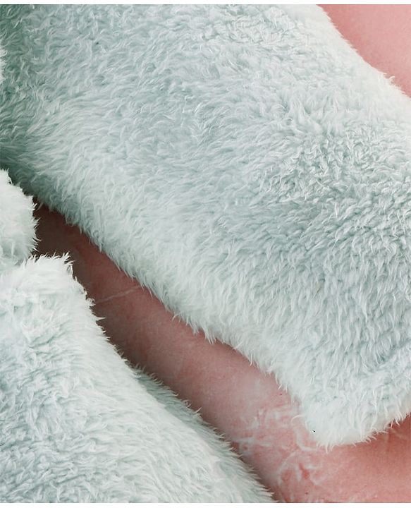 Babyhug Velour Knit Full Sleeves Hooded Bathrobe with Frog Applique & Embroidery - Light Blue