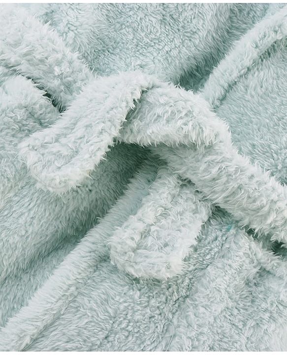 Babyhug Velour Knit Full Sleeves Hooded Bathrobe with Frog Applique & Embroidery - Light Blue