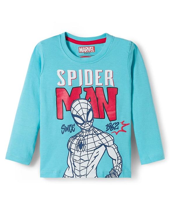 Babyhug Marvel Single Jersey Knit Full Sleeves Night Suit With Spider Man Graphics - Blue