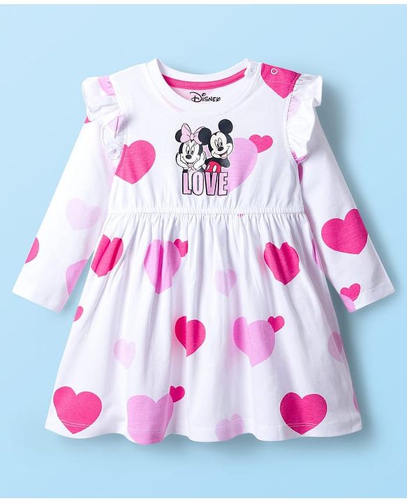 Babyhug Disney Single Jersey Knit Full Sleeves Dresses With Minnie Mouse Graphics Pack of 2 - Pink & White
