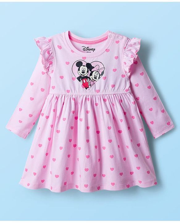 Babyhug Disney Single Jersey Knit Full Sleeves Dresses With Minnie Mouse Graphics Pack of 2 - Pink & White