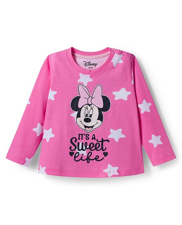 Babyhug Disney Single Jersey Knit Full Sleeves Night Suit With Minnie Mouse Graphics - Pink