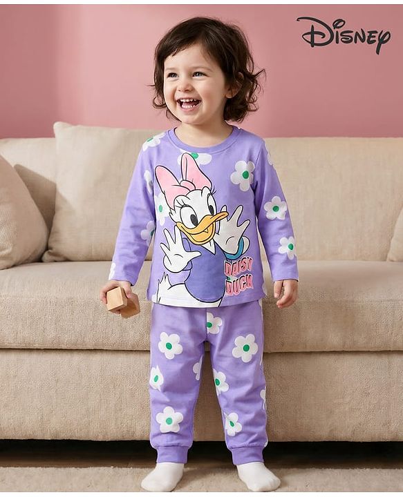 Babyhug Disney Full Sleeves Night Suit With Minnie Mouse Print - Lavender