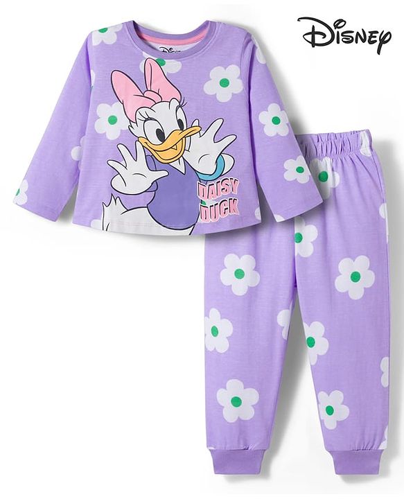 Babyhug Disney Full Sleeves Night Suit With Minnie Mouse Print - Lavender