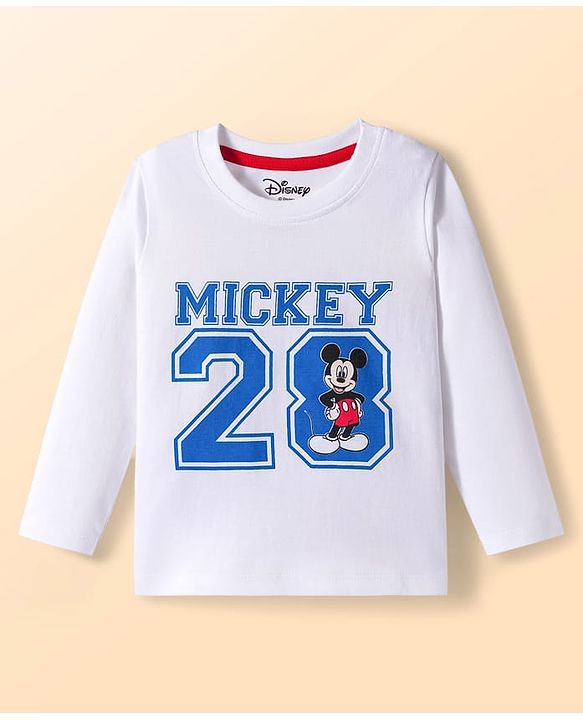 Babyhug Disney Single Jersey Knit Full Sleeves Night Suit With Mickey Mouse Graphics - White