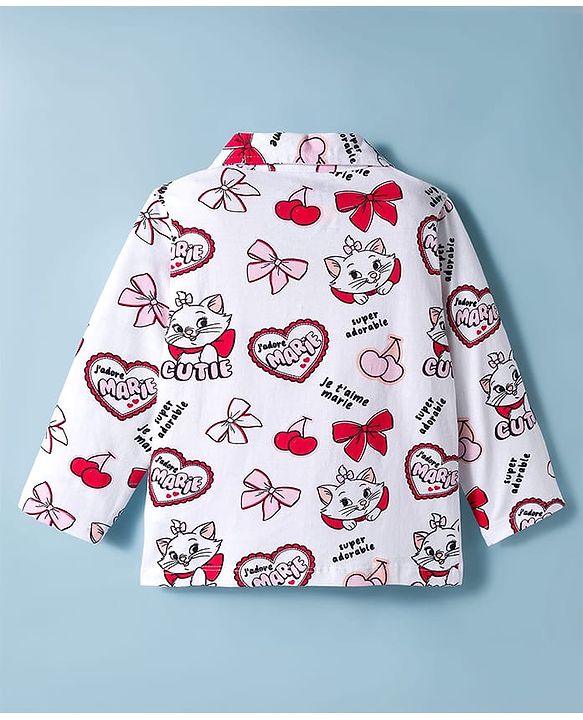 Babyhug Disney Single Jersey Knit Full Sleeves Co-ords Night Suit with Marie Print - White