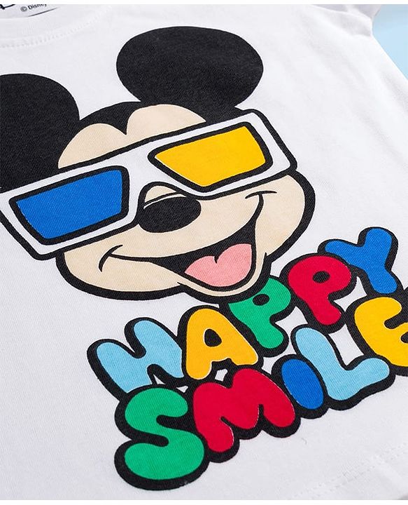 Babyhug Disney Single Jersey Knit Full Sleeves Night Suit With Mickey Mouse Print - White & Red