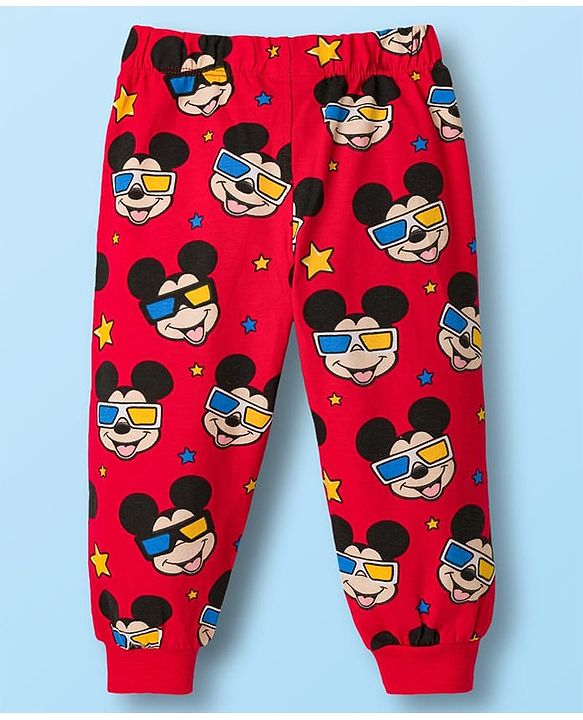 Babyhug Disney Single Jersey Knit Full Sleeves Night Suit With Mickey Mouse Print - White & Red