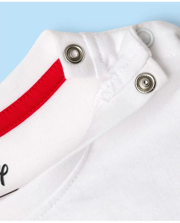 Babyhug Disney Single Jersey Knit Full Sleeves Night Suit With Mickey Mouse Print - White & Red