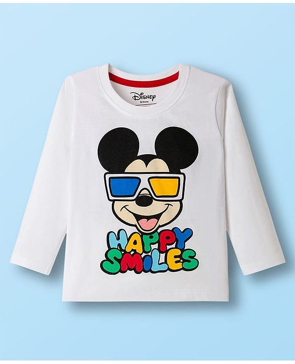 Babyhug Disney Single Jersey Knit Full Sleeves Night Suit With Mickey Mouse Print - White & Red