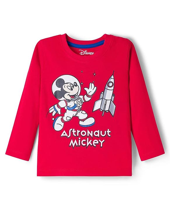 Babyhug Disney Single Jersey Knit Full Sleeves Night Suit With Mickey Mouse Graphics - Red & Navy Blue