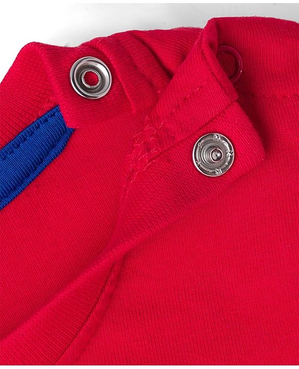Babyhug Disney Single Jersey Knit Full Sleeves Night Suit With Mickey Mouse Graphics - Red & Navy Blue