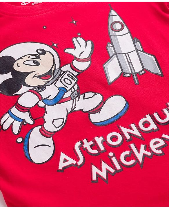 Babyhug Disney Single Jersey Knit Full Sleeves Night Suit With Mickey Mouse Graphics - Red & Navy Blue