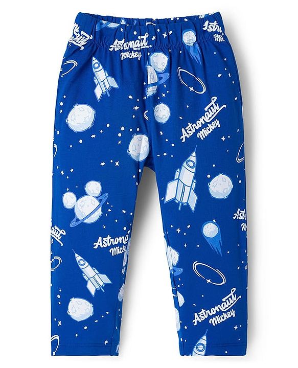 Babyhug Disney Single Jersey Knit Full Sleeves Night Suit With Mickey Mouse Graphics - Red & Navy Blue