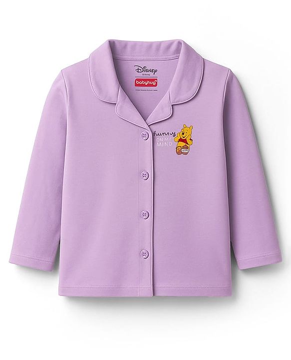 Babyhug Disney Single Jersey Knit Full Sleeves Night Suit With Winnie The Pooh Graphics - Lavender
