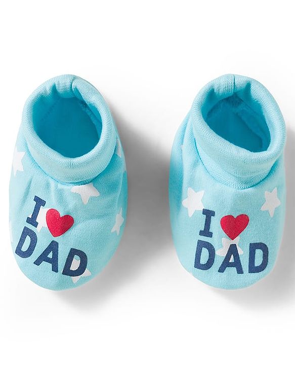 Babyhug 100% Cotton Interlock Knit Mittens & Booties Set With Text Print - Light Blue