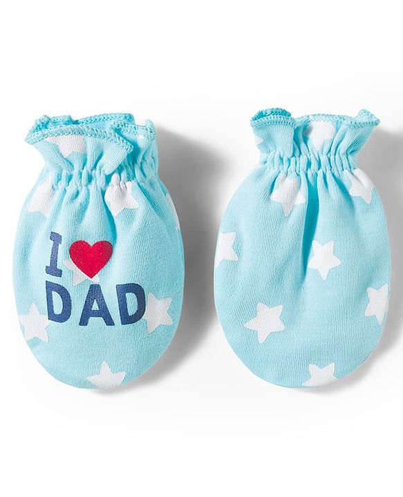 Babyhug 100% Cotton Interlock Knit Mittens & Booties Set With Text Print - Light Blue