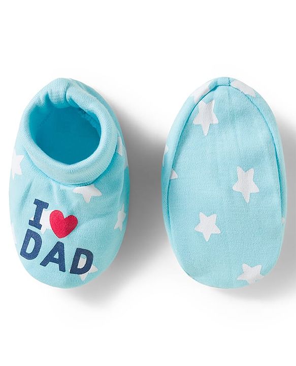 Babyhug 100% Cotton Interlock Knit Mittens & Booties Set With Text Print - Light Blue