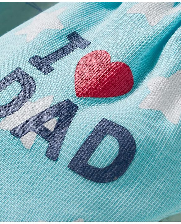 Babyhug 100% Cotton Interlock Knit Mittens & Booties Set With Text Print - Light Blue
