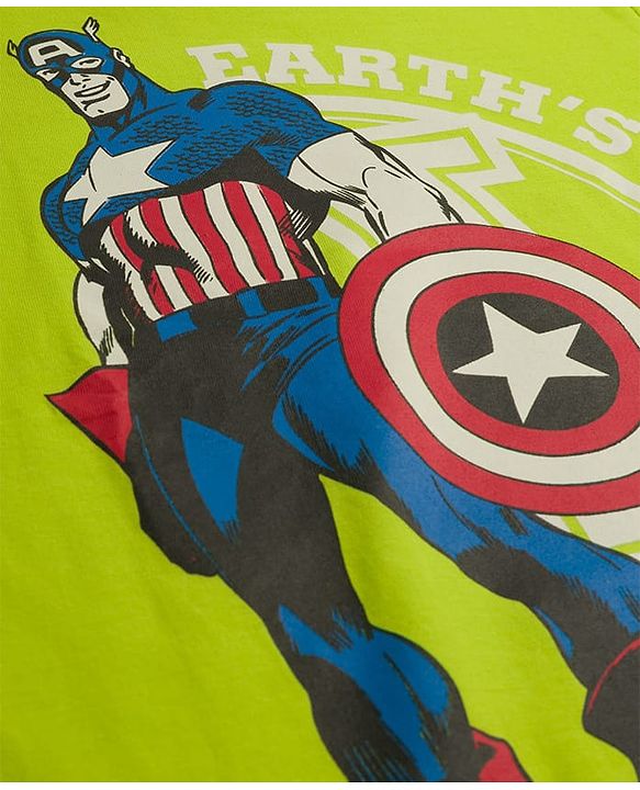 Pine Kids Marvel Single Jersey Knit Full Sleeves Night Suit With Captain America Graphics - Limegreen