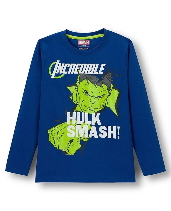 Pine Kids Single Jersey Knit Full Sleeves Night Suit With Hulk Graphics - Navy Blue & Green
