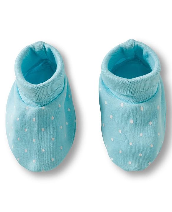 Babyhug 100% Cotton Knit Mittens & Booties Set with Polka Dot Print - Light Blue