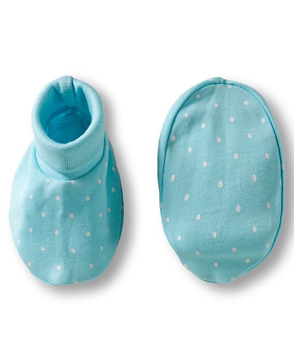 Babyhug 100% Cotton Knit Mittens & Booties Set with Polka Dot Print - Light Blue