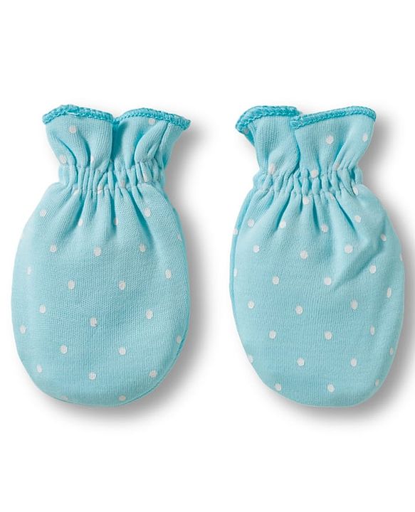 Babyhug 100% Cotton Knit Mittens & Booties Set with Polka Dot Print - Light Blue