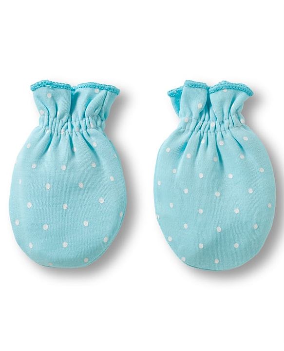 Babyhug 100% Cotton Knit Mittens & Booties Set with Polka Dot Print - Light Blue