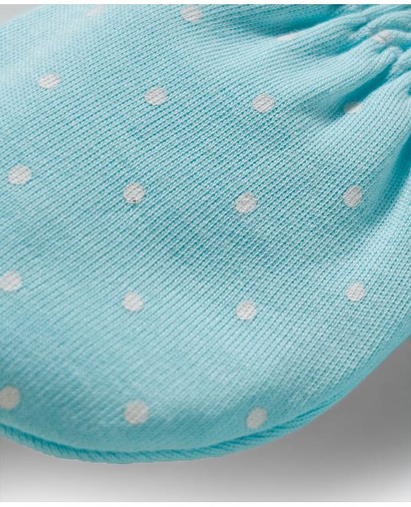 Babyhug 100% Cotton Knit Mittens & Booties Set with Polka Dot Print - Light Blue