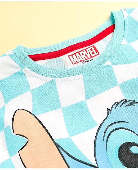 Pine Kids Disney Single Jersey Knit Full Sleeves Night Suit With Stitch Graphics - Light Blue