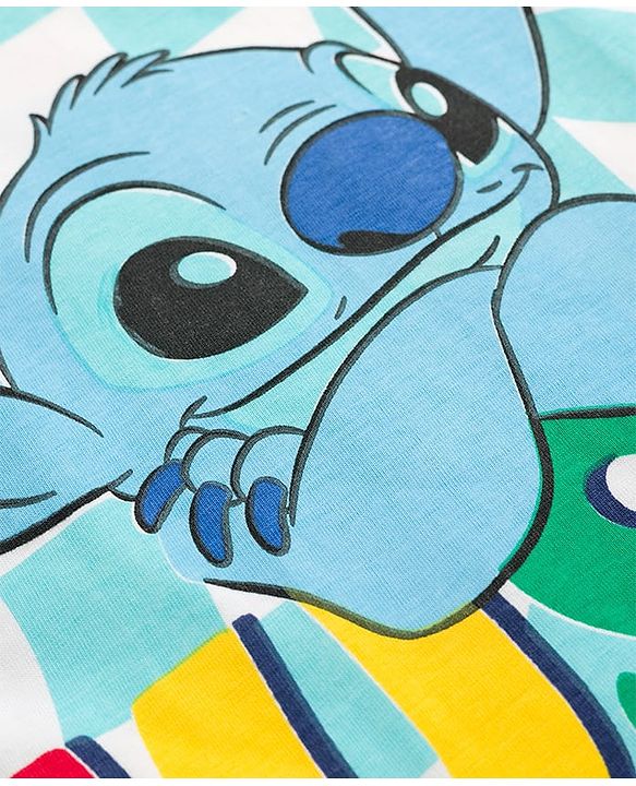 Pine Kids Disney Single Jersey Knit Full Sleeves Night Suit With Stitch Graphics - Light Blue