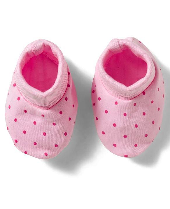 Babyhug 100% Cotton Knit  Mittens & Booties Set with Polka Dot Print - Pink