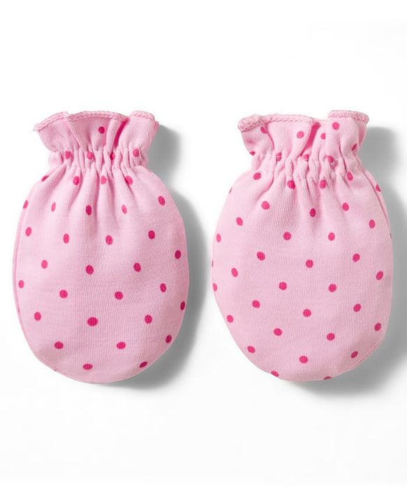 Babyhug 100% Cotton Knit  Mittens & Booties Set with Polka Dot Print - Pink