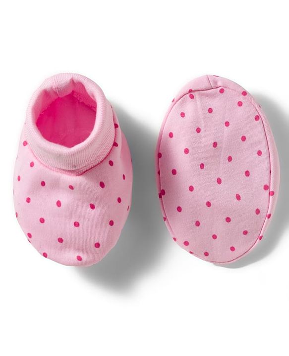 Babyhug 100% Cotton Knit  Mittens & Booties Set with Polka Dot Print - Pink