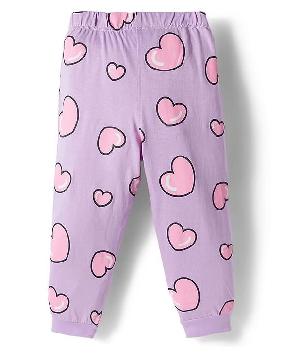 Babyhug Disney Single Jersey Knit Full Sleeves Night Suit with Minnie Mouse Graphic - Purple