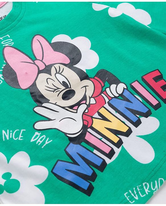 Babyhug Disney Single Jersey Knit Full Sleeves Night Suit With Minnie Mouse Print - Green