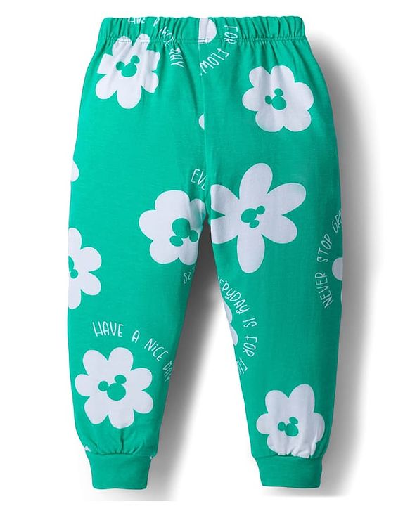 Babyhug Disney Single Jersey Knit Full Sleeves Night Suit With Minnie Mouse Print - Green