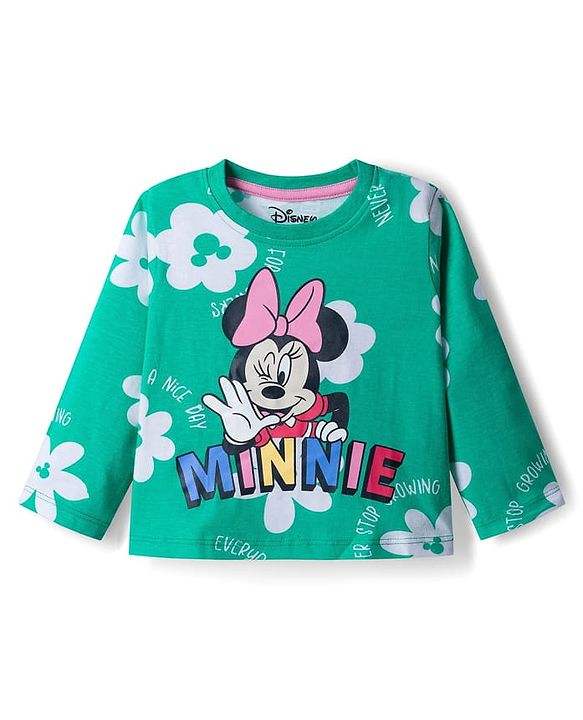 Babyhug Disney Single Jersey Knit Full Sleeves Night Suit With Minnie Mouse Print - Green