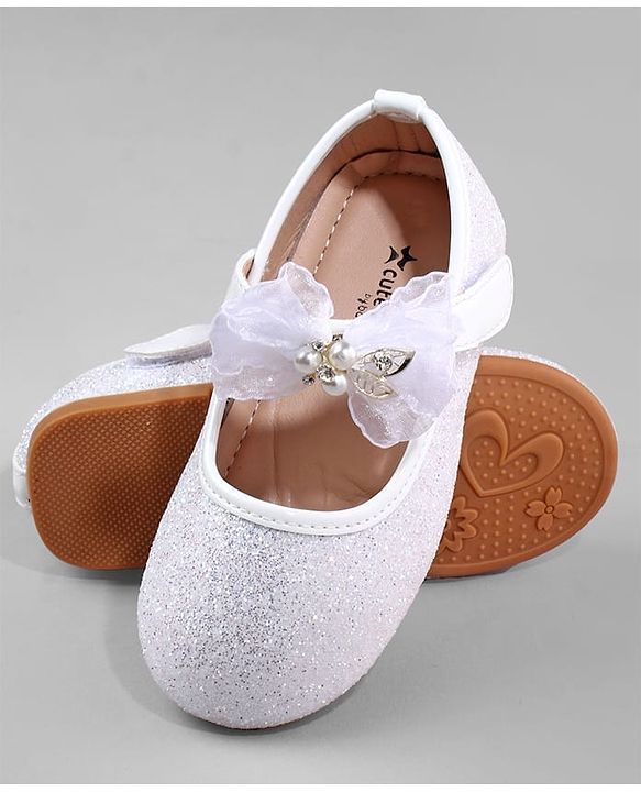Cute Walk by Babyhug Ballerina with Pearl & Bow Applique Velcro Closure - White