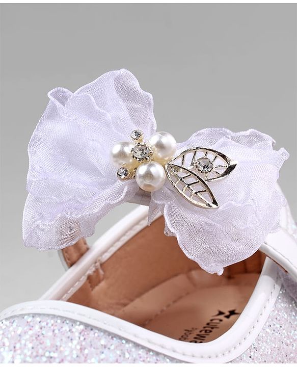 Cute Walk by Babyhug Ballerina with Pearl & Bow Applique Velcro Closure - White