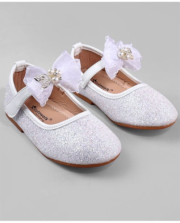 Cute Walk by Babyhug Ballerina with Pearl & Bow Applique Velcro Closure - White