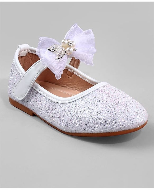 Cute Walk by Babyhug Ballerina with Pearl & Bow Applique Velcro Closure - White