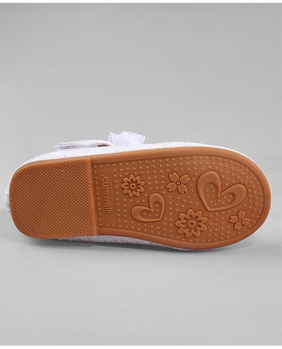 Cute Walk by Babyhug Ballerina with Pearl & Bow Applique Velcro Closure - White