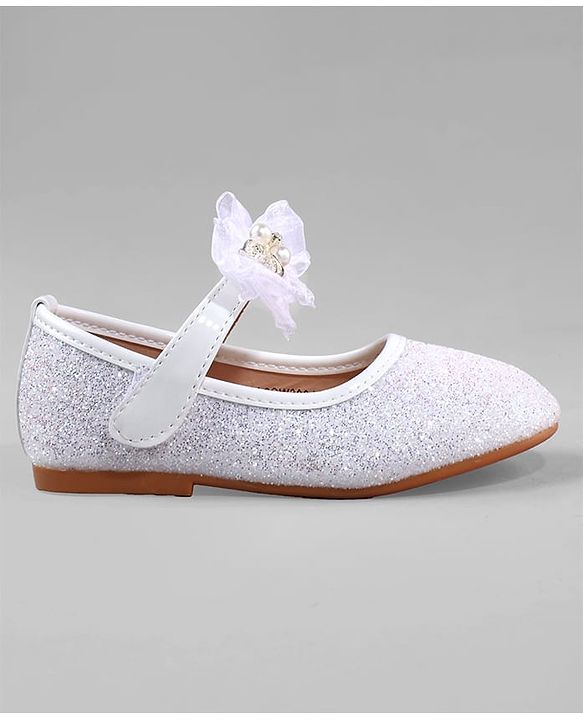 Cute Walk by Babyhug Ballerina with Pearl & Bow Applique Velcro Closure - White