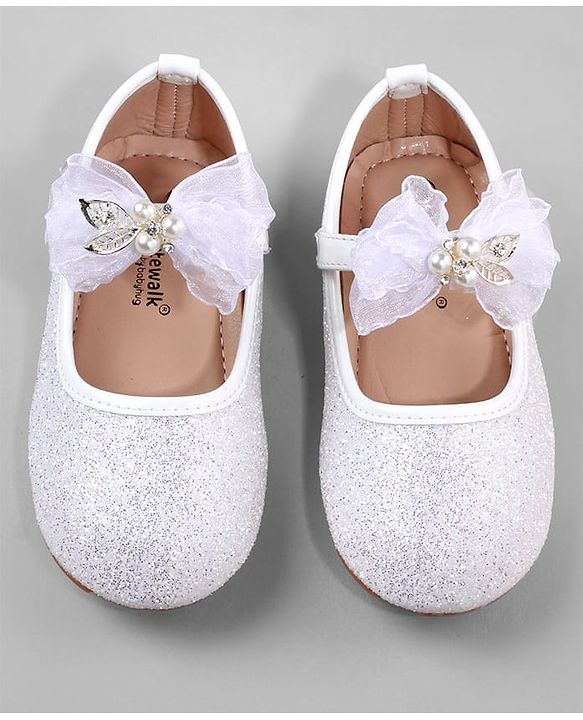 Cute Walk by Babyhug Ballerina with Pearl & Bow Applique Velcro Closure - White