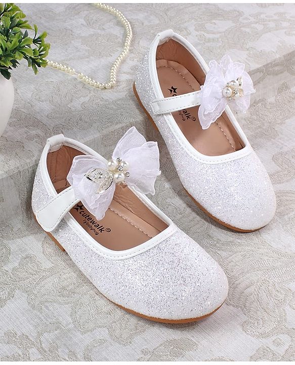 Cute Walk by Babyhug Ballerina with Pearl & Bow Applique Velcro Closure - White